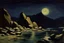 Placeholder: Rocks, night, 2000's sci-fi movies influence, edouard manet impressionism painting