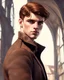 Placeholder: young noble swordman short brown hair photorealistic dieselpunk