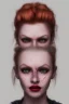 Placeholder: Woman, vampire, cute, beautiful, orange hair, two braids, wild bangs, blue eyes, big eyes, freckles, long eyelashes, pink lipstick, thin lips, small nose, Gillian from Practical Magic, 8k resolution concept art portrait by Greg Rutkowski