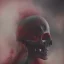 Placeholder: abstract photographic camera mixed with skull in dirty style. fog and smoke in atmosphere. bokeh, lens flare. Dark mood. Dripping paint. oil on canvas, mixed media, high detailed.