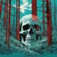 Placeholder: double exposure photography "ghosts in skull! forest!", negative cyan and crimson Speedpaint with large brush strokes by Junji Ito, Kelly Freas, M.W. Kaluta, Andreas Lie, epic masterpiece, 16k resolution, trending on artstation, horror, eerie, highly detailed and intricate art