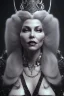 Placeholder: Mae West as evil queen in black leather, leather, busty, cleavage, angry, stern look. character design by cory loftis, fenghua zhong, ryohei hase, ismail inceoglu and ruan jia. unreal engine 5, artistic lighting, highly detailed, photorealistic, fantasy