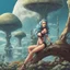 Placeholder: slim Sci-fi pin-up girl on an alien planet of cloud trees in the multiverse