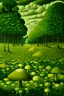 Placeholder: A lime green field filled with mushrooms painted by Henri Rousseau