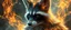 Placeholder: close up portrait of a plasma racoon king flickers like hypnotic fire in geometric shapes like a dna swirl of time and a fearsome planeswalker covered in powerful runes