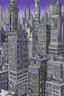 Placeholder: Fine lines draw of a dream city , nyc building , gray and only one building painted dark purple