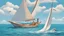 Placeholder: A small, brightly colored sailboat with a billowing white sail cuts through a turquoise ocean. The wind fills the sail, causing the boat to lean slightly. In the distance, fluffy white clouds drift across a clear blue sky. One majestic brown pelican with a large pouch full of water flies gracefully above the boat. The image evokes a sense of calm adventure, the refreshing scent of the ocean breeze, and the abundant wildlife. The style is as if a 5 year old did it with paint.
