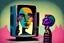 Placeholder: man with head inside a old tv in the style of Eileen Agar