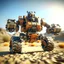 Placeholder: selfie of dangerous macho bot jumping over a truck in the desert, photo-realistic, shot on Hasselblad h6d-400c, zeiss prime lens, bokeh like f/0.8, tilt-shift lens 8k, high detail, smooth render, down-light, unreal engine, downlight