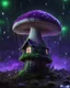 Placeholder: A solitary floating mushroom house on a clear night. silver and green and purple, Dark cosmic interstellar. Detailed Matte Painting, deep color, fantastical, intricate detail, splash screen, hyperdetailed, insane depth, concept art, 8k resolution, trending on Artstation, Unreal Engine 5, color depth, backlit, splash art, dramatic, High Quality Whimsical Fun Imaginative Bubbly, perfect composition