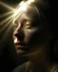 Placeholder: A pale - skinned figure with a single tear rolling down its cheek, illuminated by a beam of otherworldly light, creating a somber atmosphere. --ar 9:16