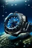 Placeholder: Generate an image of a Cartier Diver watch at mid-journey, set against a backdrop of underwater scenery, ensuring the watch details are crisp and realistic, while conveying a sense of exploration."