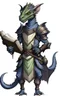 Placeholder: Kobold from dnd, grey diamond - shaped scales, magic book, leather armor
