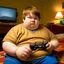 Placeholder: A Obese kid with light brown hair, light skin. Playing Games all day, He has not seen daylight in two months