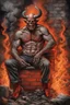 Placeholder: smoking attraktive demon with tattoo in hell, dark magic, light red black and white dark grey , dark steel dark red, orange, grey light orange, dark evening, comics, dark things in hell, dirty, brick wall, shadow, smoke, fire, professional photo, photorealistic, highly detailed, masterpiece