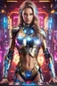 Placeholder: Front view gorgeous Realistic Photography beautiful super model Russian as playing Dj player with body full mechanical ironman cyborg realistic beautiful woman hyper detailed,disco club background