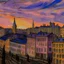 Placeholder: A light purple city in twilight painted by Vincent van Gogh