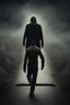 Placeholder: A man walking on his path to his own insanity in a metal music album cover style with an overall haze tone