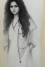 Placeholder: Pencil sketch of Young woman , nurse , Arab features,sad, long wavy hair, full body، on lined paper