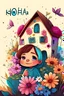 Placeholder: ،Noha, a sick child, dreams of smiling with recovery and hope. Write Noha, drawing cartoon style ،Background colorful flowers and houses