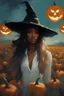 Placeholder: Jourdan Dunn as a witch in a pumpkin patch under the moon :: dark mysterious esoteric atmosphere :: digital matt painting with rough paint strokes by Jeremy Mann + Carne Griffiths + Leonid Afremov, black canvas