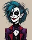 Placeholder: Maurice Sendak, Edward Gorey, and Ralph Steadman style, close up, full body, caricature portrait illustration, of a gothpunk vampire girl, with highly detailed hair and facial features, precisely drawn and inked in vibrant chromatic color