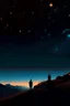 Placeholder: a night sky whit stars and a planet whit a guy whatching it from a hill