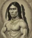 Placeholder: Athahualpa, native american warrior, long black hair, big muscles, pechera, big half circular from shoulder to chest fabric piece