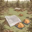 Placeholder: map, camp ground, top view, comic book, sketch, nature,