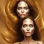 Placeholder: centered, Realist, head and shoulders portrait, angelina jolie face, golden dress athena god