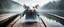 Placeholder: close up on huge dented glowing ghost transparent rat in designer clothes in fast boat with googly eyes, raised by ninja necromancer in the wild, on wooden bridge by lake in surreal reflecting stone chrome landscape, background motion blur, volume light fog, rays, 4d maze
