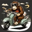 Placeholder: Monkey riding on a scooter making a wheelie with sunglasses on, cartoonize, logo