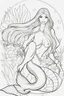 Placeholder: outline art for kids coloring pages with a female mermaid, no background, sketch style, full body, only use outline, mandala style, clean line art, white background, no shadows and clear and well outlined. should look exactly like barbie