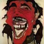 Placeholder: Disfigured Vampire,big canine teeth with blood, by egon Schiele