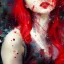 Placeholder: Red, beautiful redhead girl, roses, paint splatter, Jeremy Mann, Pino Daeni, Alphonse Mucha and Alex Maleev and Liz Gael, oil splash, Paint Strokes, Ink Drip, a masterpiece, 8k resolution highly detailed intricate, black_lineart, sharp focus
