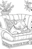 Placeholder: create a coloring page that Illustrate a cute kitten sleeping in a couch.