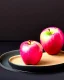 Placeholder: Pink Apple and red pear on a black dish