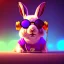 Placeholder: pixar style anamorphic cute smiling baby rabbit, smiling, cyberpunk headphone, sunglass, gangsta gold necklaces, full body, magenta puffer jacket, manila city background, dramatic lighting, hyper realistic, unreal engine 5, 16k