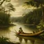 Placeholder: Pintura de paisaje en plano general que muestre a un pescador en su canoa al estilo del artista argentino Benito Quinquela Martín.