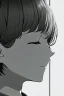 Placeholder: short hair girl, closed eyes, close-up, greyscale