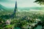 Placeholder: Magical fantasy elven city tower forest rivendell tree flower pink green yellow beautiful nature river 4k full hd