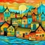 Placeholder: English fishing village In the style of Paul Klee