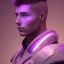 Placeholder: Cute guy face, Sci-fi character, purple backlight, pink and purple, scifi suit, profile, purple background, pink lighting