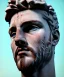 Placeholder: Gran angular, Realistic image, roman sculpture, marble material, Lionel Messi, Laurel wreath model, miguel angel style, emperador, God light, god rays, 4k resolution, ornate details, soft lighting, unreal engine 5, soft cyan background.