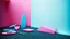 Placeholder: Photography Kodak film of several geometric shapes, elongated lines and object, massive odd Max Ernstcncomprehensible style, minimalist, pastel colors, Surrealism, On the left, there are other lower shapes, similar to tools or mechanisms, randomly arranged, glossy, creepy, strong texture, horror, panic, obsessive, hypnotic