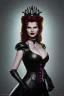 Placeholder: Geena Davis as evil queen in black leather, leather, busty, cleavage, angry, rage, stern look. character design by cory loftis, fenghua zhong, ryohei hase, ismail inceoglu and ruan jia. unreal engine 5, artistic lighting, highly detailed, photorealistic, fantasy