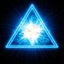 Placeholder: a blue nuclear explosion inside an equilateral triangle, inner glow, radiant lines