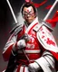 Placeholder: Gustavo Petro anthropomorphic 2d in white and red samurai suit with swords