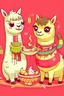 Placeholder: llamas eating dumplings n the style of hello kitty