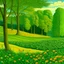 Placeholder: A green meadow with moles and foliage painted by Paul Ranson